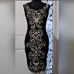 Frank Lyman Black Cord-Embroidered Cocktail Dress Size 2